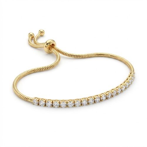 Pulseira Riviera Fina com Zircônias e Fecho Gravata em Ouro Quebec – Elegante e Ajustável