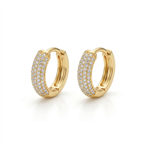 Brinco Argola Brilho Real Bold 12mm com Microzircônias em Ouro Quebec – Fecho Click Antialérgico