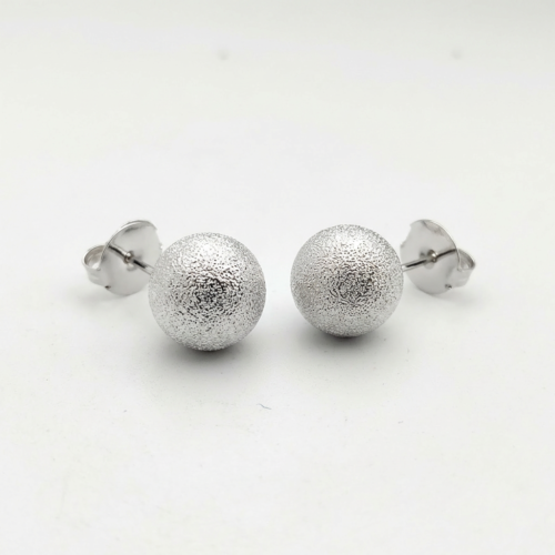 Brinco Esfera Lumina 10mm em Ródio Branco – Texturizado Antialérgico com Tarraxa