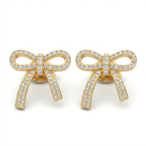 Brinco Laço Lumina com Microzircônias em Ouro Quebec – Antialérgico com Tarraxa 20mm