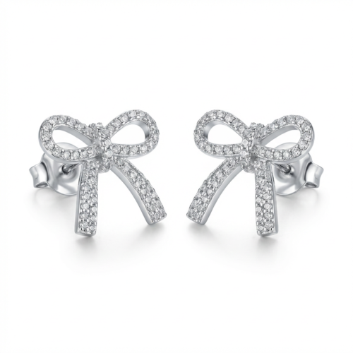 Brinco Laço Lumina com Microzircônias em Ródio Branco – Antialérgico com Tarraxa 20mm