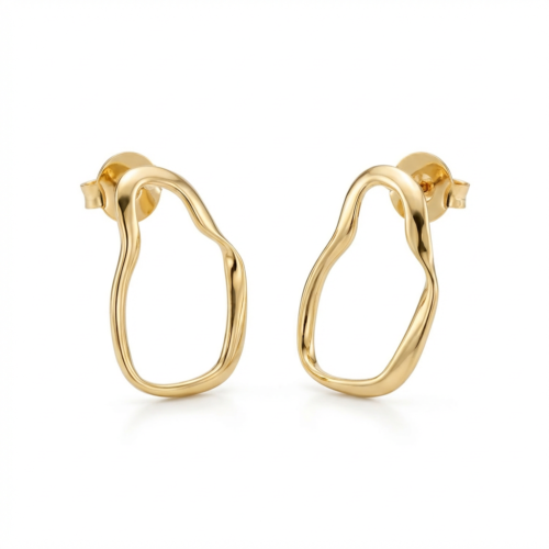 Brinco Elo Orgânico em Ouro Quebec – Design Moderno, Antialérgico com Tarraxa