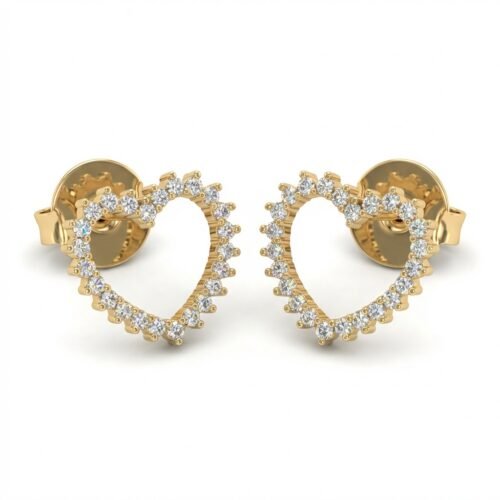 Brinco Coração Vazado com Zircônias em Ouro Quebec – Delicado, Antialérgico com Tarraxa