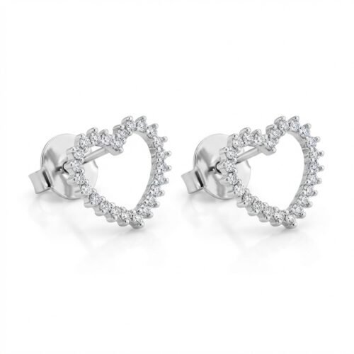 Brinco Coração Vazado com Zircônias em Ródio Branco – Delicado, Antialérgico com Tarraxa