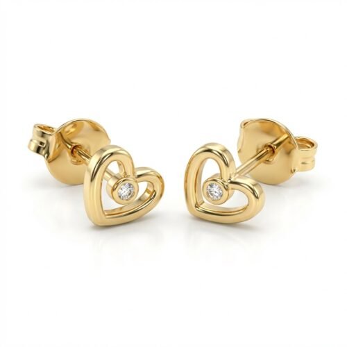 Brinco Coração com Ponto de Luz em Ouro Quebec – Delicado, Antialérgico com Tarraxa