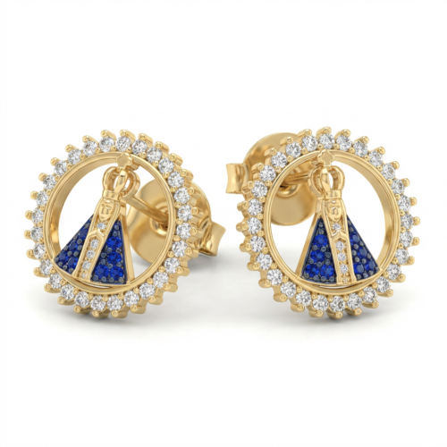 Brinco Luz de Nossa Senhora com Zircônias em Ouro Quebec – Antialérgico com Tarraxa