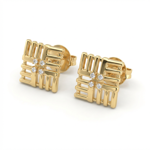 Brinco Quadrante de Luz com Zircônias em Ouro Quebec – Geométrico, Antialérgico com Tarraxa