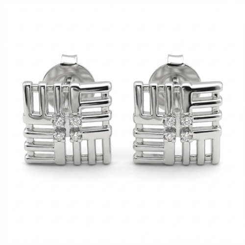 Brinco Quadrante de Luz com Zircônias em Ródio Branco – Geométrico, Antialérgico com Tarraxa