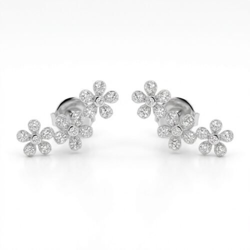 Brinco Flores em Harmonia com Zircônias em Ródio Branco– Delicado, Antialérgico com Tarraxa