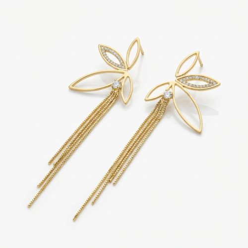 Brinco Navete com Franjas Dourado Quebec – Elegância e Movimento para Qualquer Ocasião