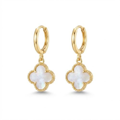 Brinco Flor Perolata 18k com Madrepérola – Hipoalergênico e Fecho Tipo Click