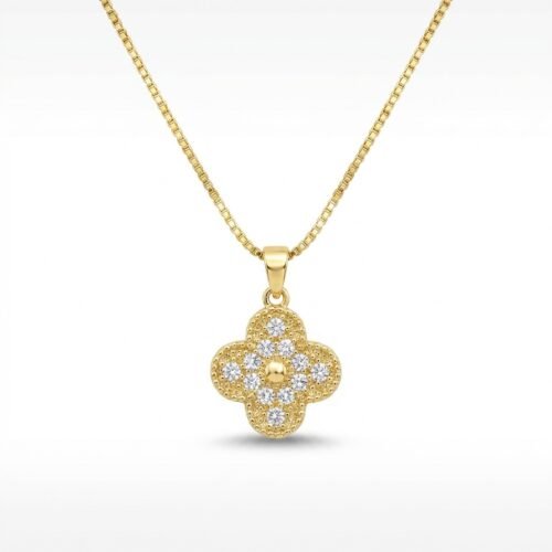 Colar Flor Lumina 18k com Zircônias – Corrente Veneziana 45cm, Hipoalergênico e Fecho Boia