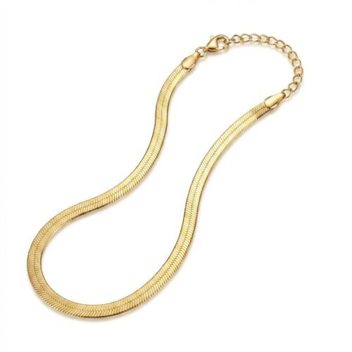 Colar Choker Malha Laminada 40cm em Ouro 18k – Elegância Minimalista Hipoalergênica